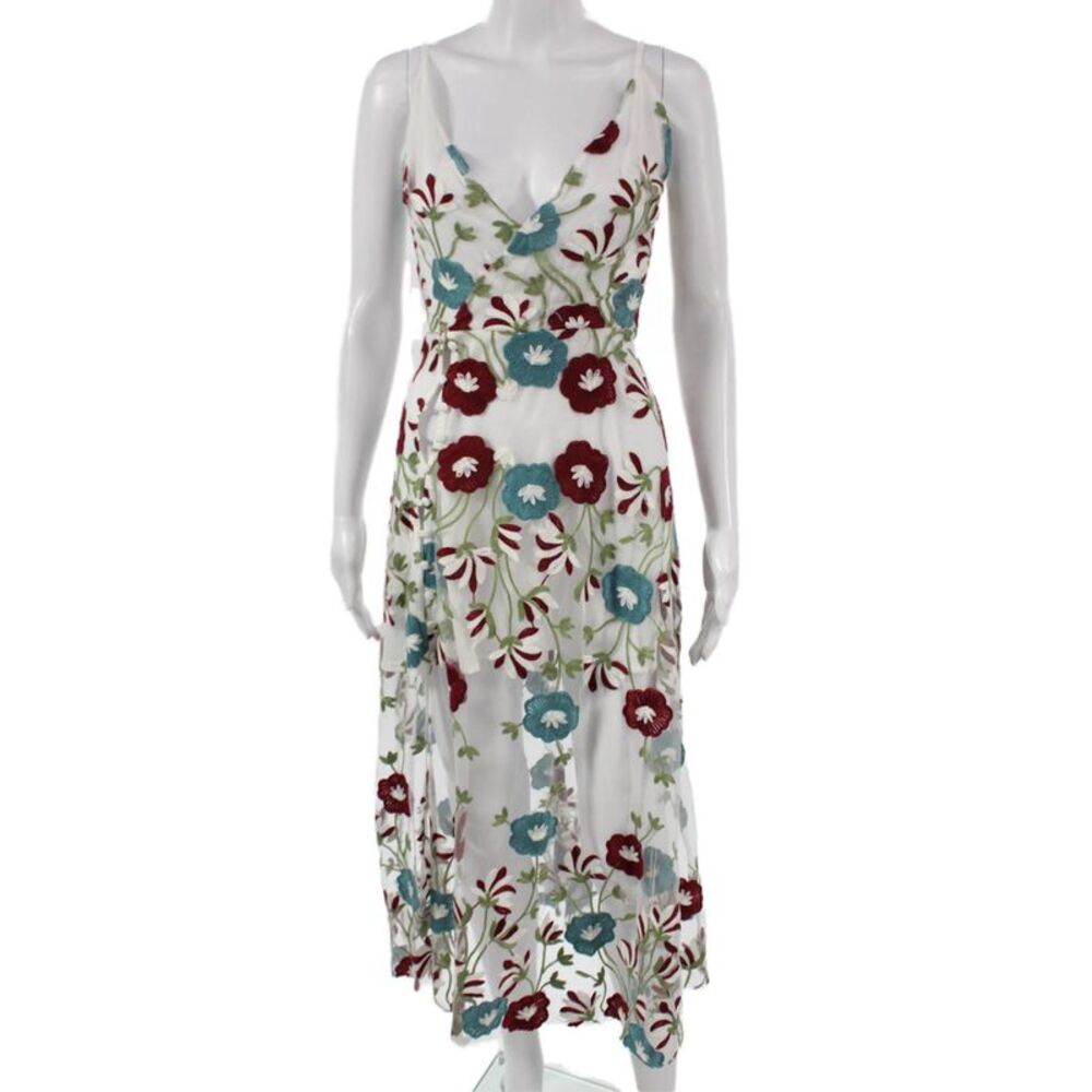 Tularosa Womens White Floral Maxi Dress V-Neck Sleeveless Zip Size S
